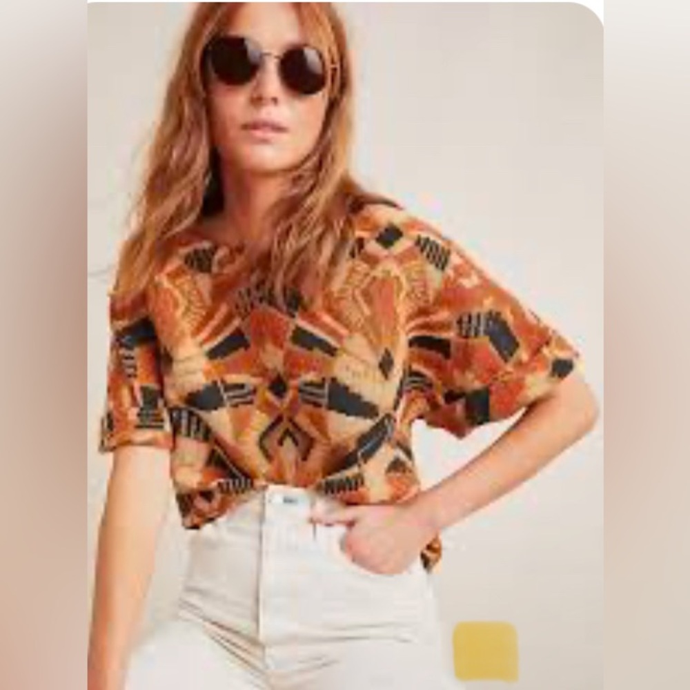Anthropologie Seraphine Tapestry Knit Dolan Top Geometric Boho sz small